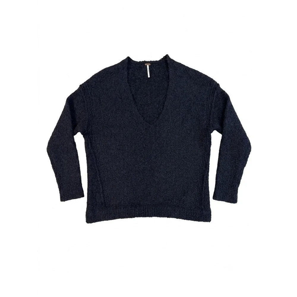 Free People Sweater Women Blk Size S(P) V-Neck Alpaca Blend Oversize Long Sleeve